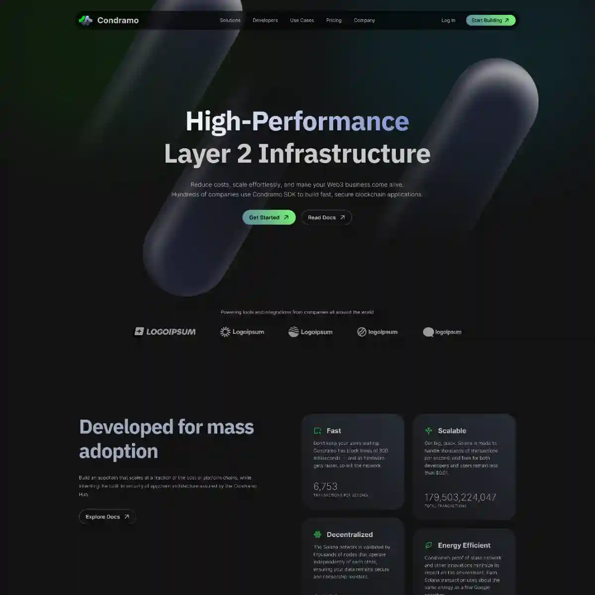 Condramo Layer 2 blockchain landing page design